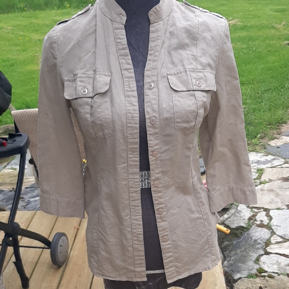 LINEN/COTTON🪖Military Style FITTED Blouse Size S